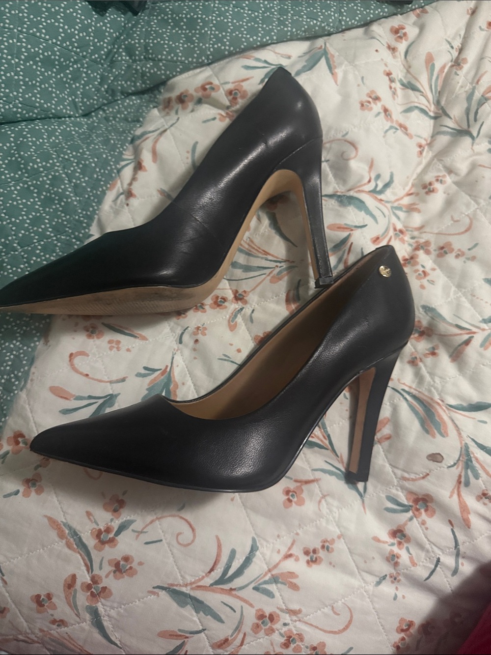 Calvin Klein Black Leather Pointed Stiletto Pumps